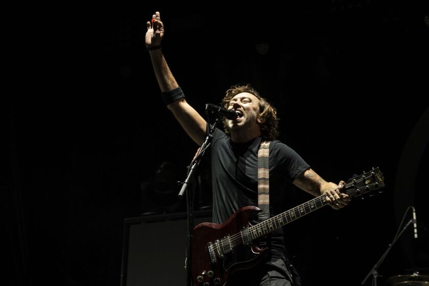 Tim McIlrath, of Rise Against, performs on Day 3 of Riot Fest.