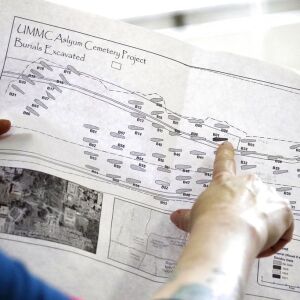 A map outlining the 66 unearthed graves at what was the graveyard. | AP/Rogelio V. Solis