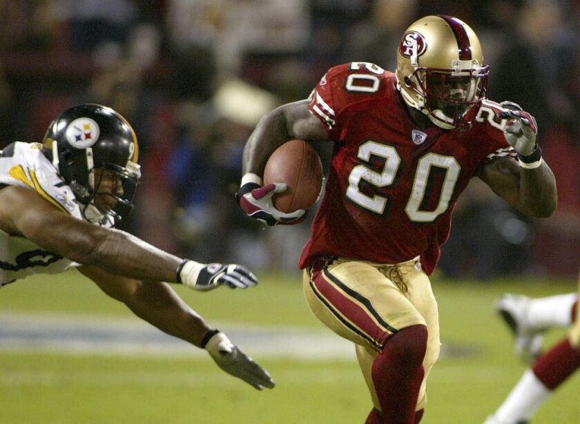 Garrison Hearst (20) , in 2003, in his playing days with the San Francisco 49ers. AP photo