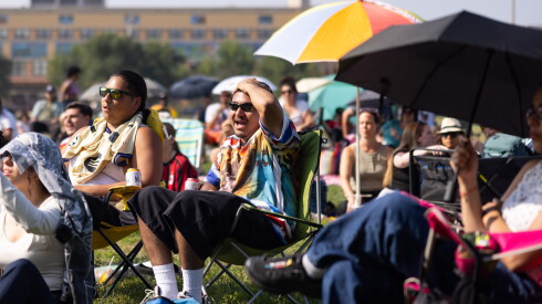Garfield Ridge resident Jose Diaz watches the FIFA World Cup championship game Sunday in Harrison Park.