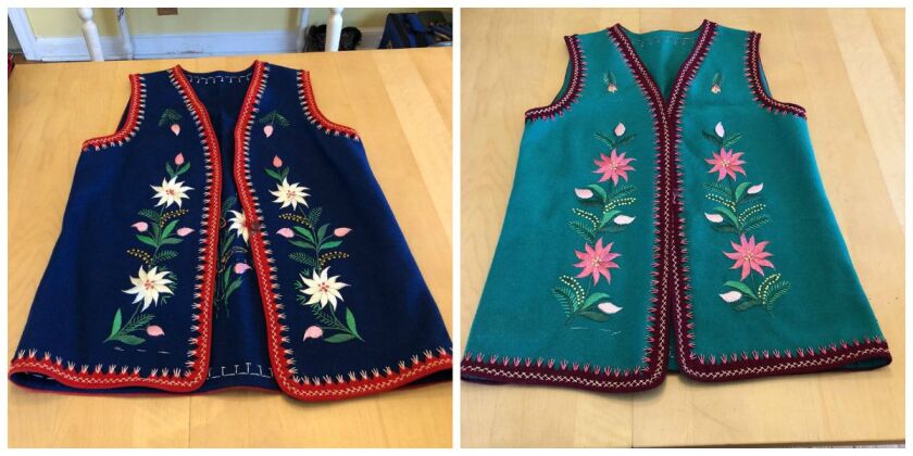 Two of six vests that a St. Charles resident will be donating to Marlena Dzis. | Photos courtesy of Cassie Fullem