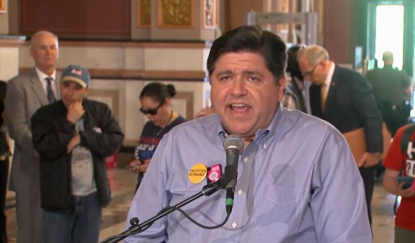 J.B.Pritzker speaks at a rally in Springfield Tuesday. Sun-Times Media.