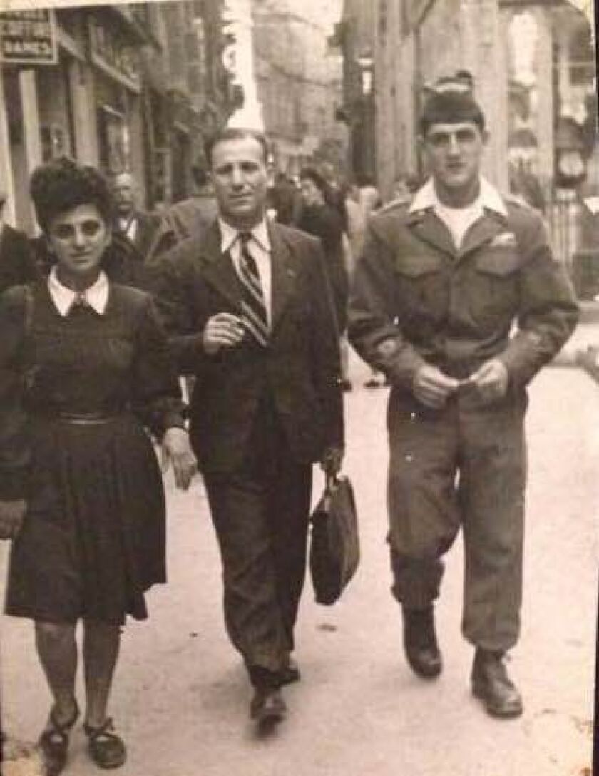 Mark Nahabedian (right) reunited with his cousin Colette and uncle Ohan “John” Nahabedian in WWII-era Marseilles. | Family photo