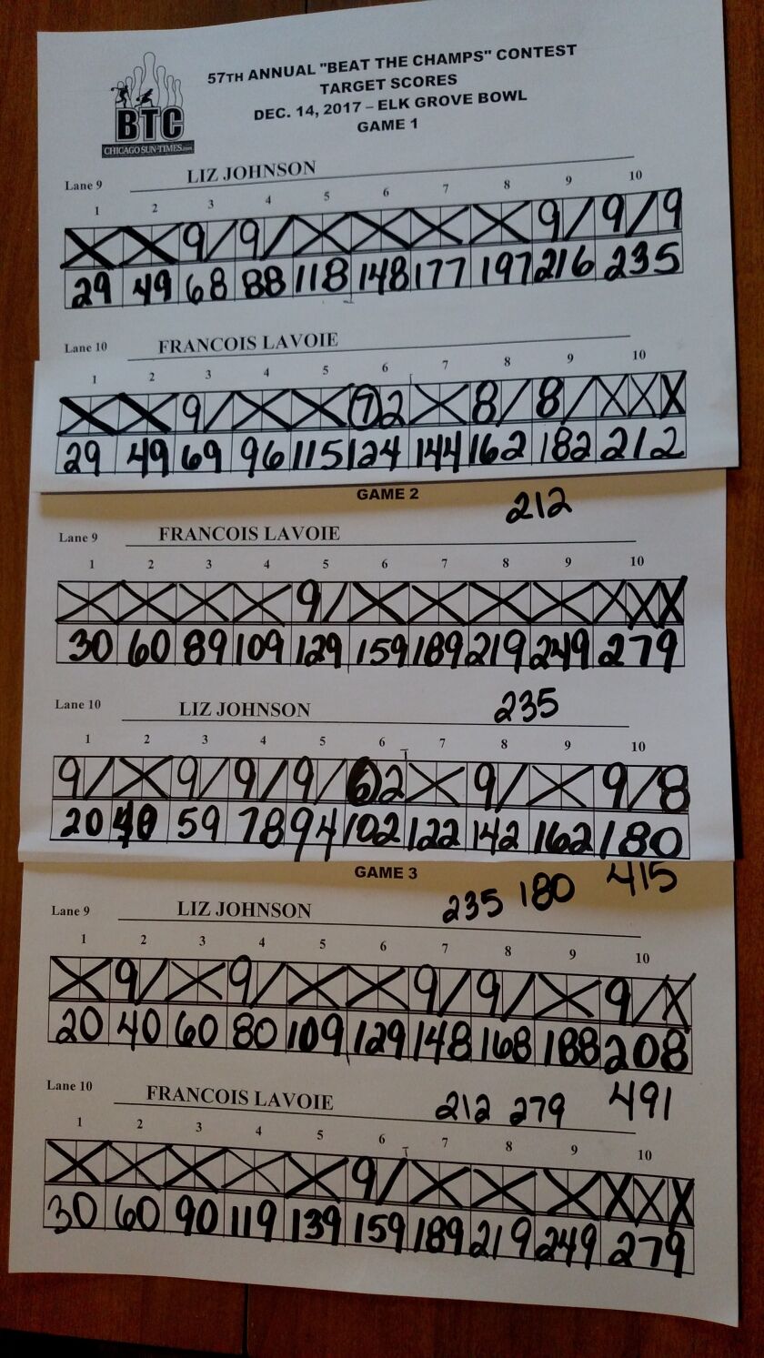 Score sheet for the 2017 targets for Beat the Champions.<br>Credit: Dale Bowman