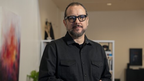 David Allen, a tattoo artist who specializes in tattooing people who have undergone mastectomies, smiles in his studio in Ravenswood, Wednesday, Oct. 8, 2025.