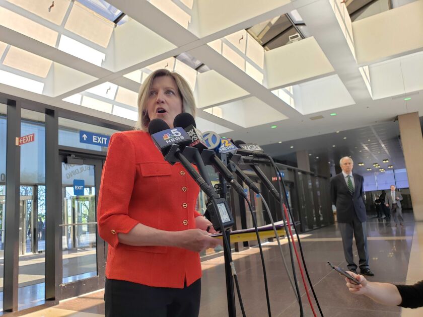 Sheila O’Brien speaks to reporters