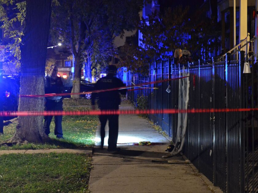 Police investigate a shooting about 11:30 p.m. Thursday, November 1, 2018 in the 2600 block of South Kedvale Avenue in Chicago. | Justin Jackson/ Sun-Times