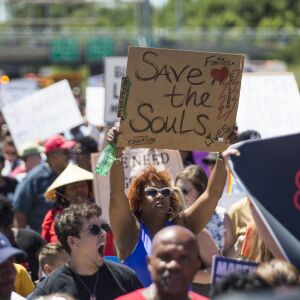 Demonstrators pour onto the Dan Ryan Expressway Saturday morning. | Ashlee Rezin/Sun-Times