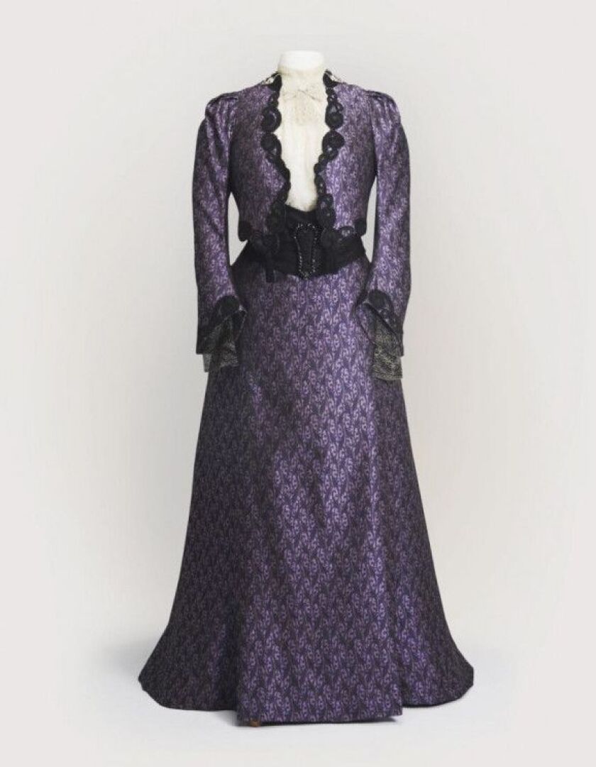 Purple print day dress worn by Violet Crawley, Dowager Countess of Grantham, in Season 1. | Costume courtesy of Cosprop.
