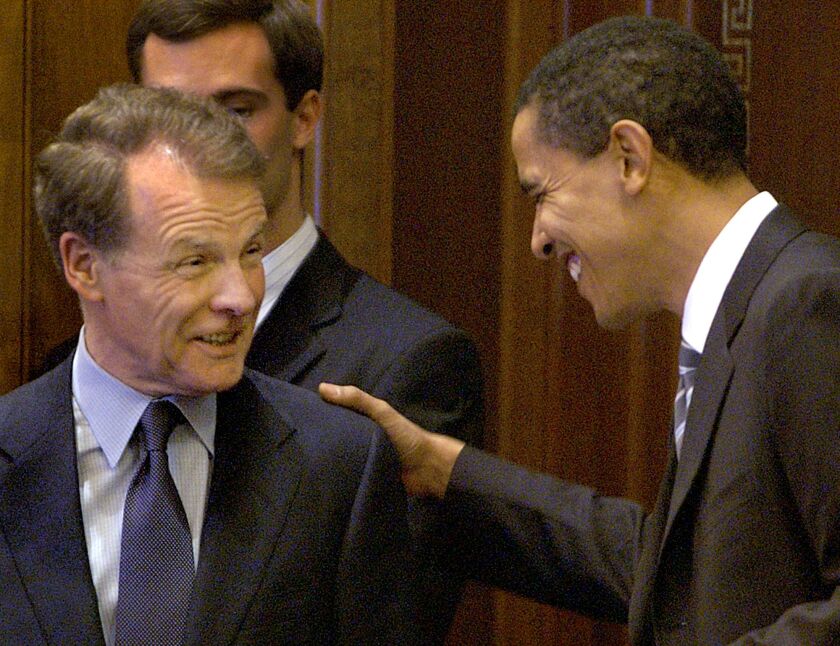 U.S. Sen-elect Barack Obama, right, and Illinois Speaker of the House Michael Madigan, D-Chicago, left, in 2004.