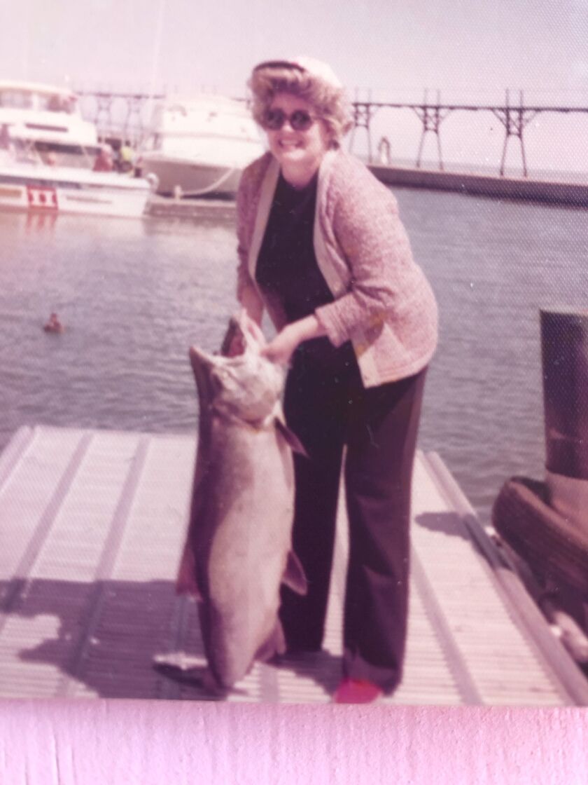 A fish as important and big as Marge Landeen’s Illinois-record Chinook deserves a full-length view. Photo provided by family