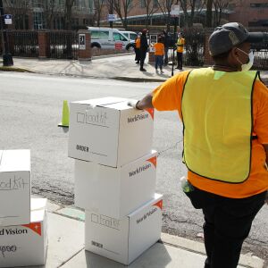 World Vision, in partnership with Chicago Public Schools, is providing hundreds of the most at-risk students, and their families, with a week’s worth of food, hygiene and protective items. The supplies were handed out at Soul City Church on Friday April 3, 2020.