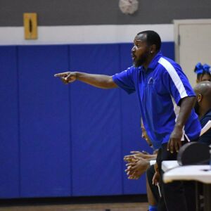 Brooks coach Lorin Chaney talks to his players, Thursday 01-10-19. Worsom Robinson/For the Sun-Times.