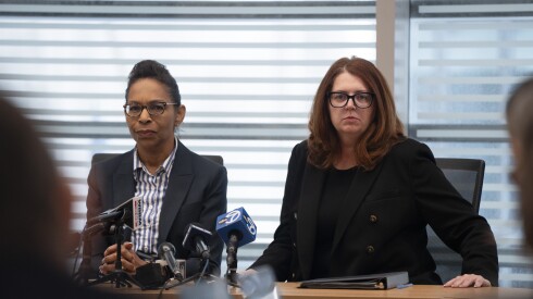 City of Chicago Corporation Counsel Mary B. Richardson-Lowry (left) speaks beside Deputy Corporation Counsel Victoria Benson during a news conference at 2 N. La Salle St. in the Loop, where she discussed a global settlement amounting to $90 million for 176 police misconduct lawsuits involving former Chicago Police Department Sgt. Ronald Watts and his tactical team members, Sept. 11, 2025.