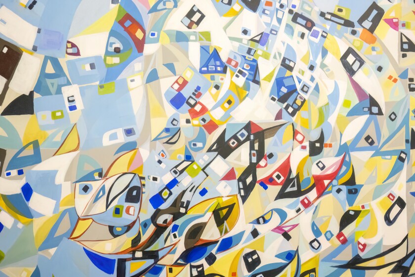 A mural painted by Justus Roe appears at 1871 in the Merchandise Mart.