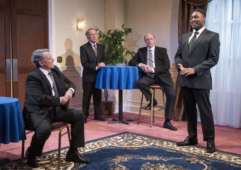 Stephen Spencer (from left), Martin L’Herault, Tom McElroy and Denzel Tsopnang star in American Blues Theater’s “5 Presidents.”