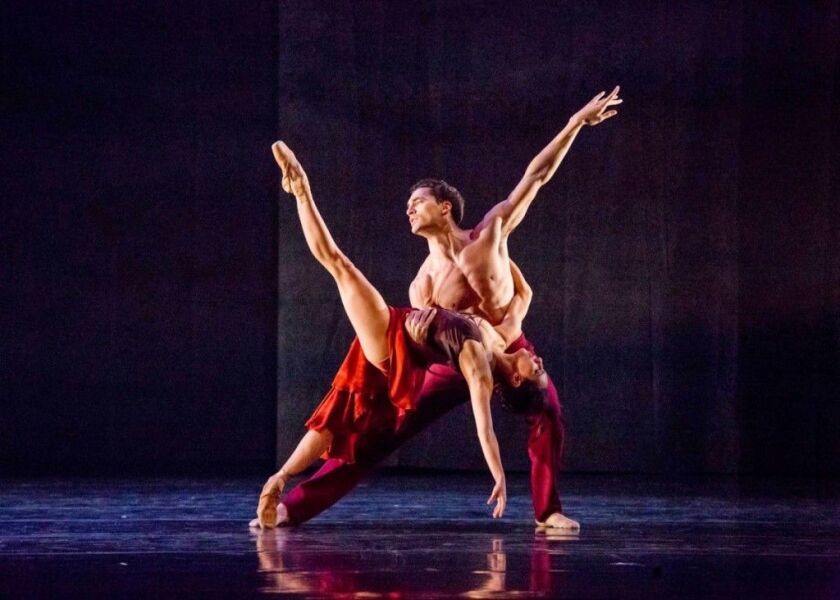 Fabrice Calmels and Amanda Assucena of the Joffrey Ballet in “Stanton Welch’s “Maninyas.” (Photo: Cheryl Mann)