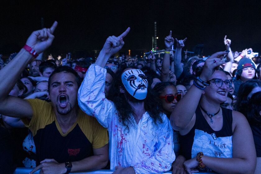 Slipknot performs at the Riot Stage on the final night of Riot Fest.