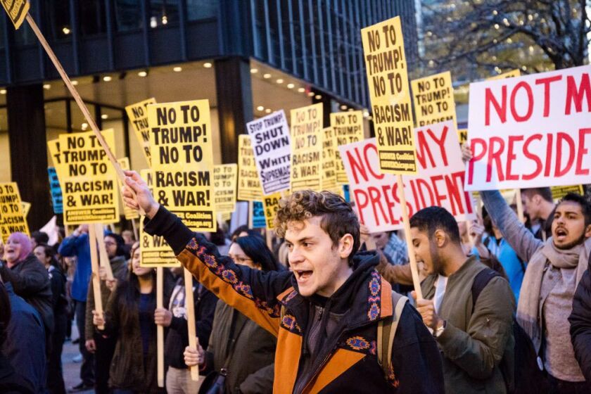 Protesters outside Trump tower on Wednesday evening. | Santiago Covarrubias/Sun-Times