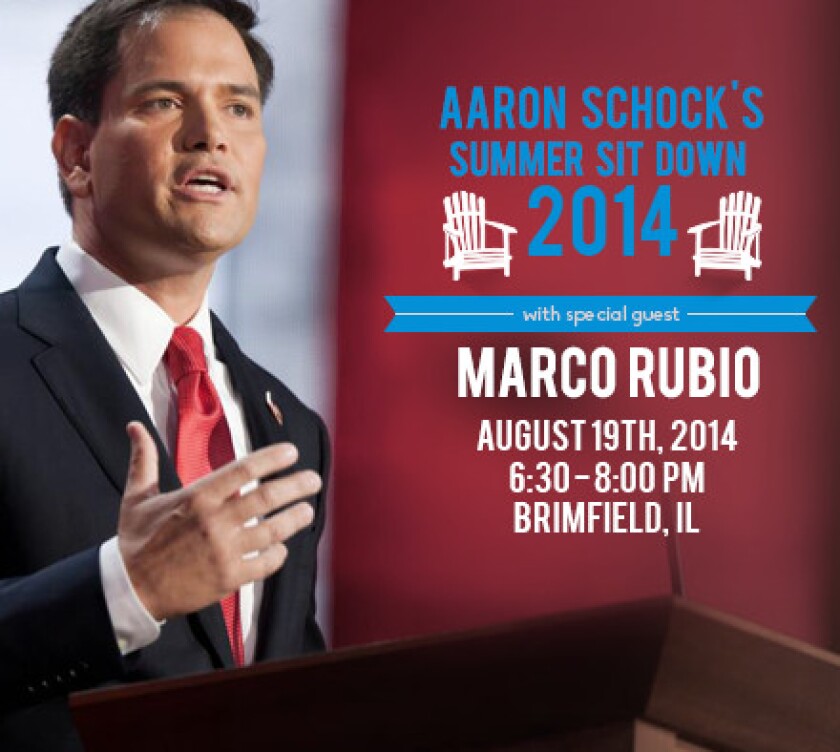 <small><strong>After a Chicago fundraising event, U.S. Sen. Marco Rubio, R-Fla., traveled to downstate Brimfield to be the star draw at an Aaron Schock fundraiser.</strong></small>