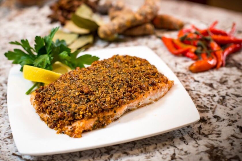 Chicago chef Judson Todd Allen’s New Orleans Pecan Crusted Salmon. | James Foster/For the Sun-Times