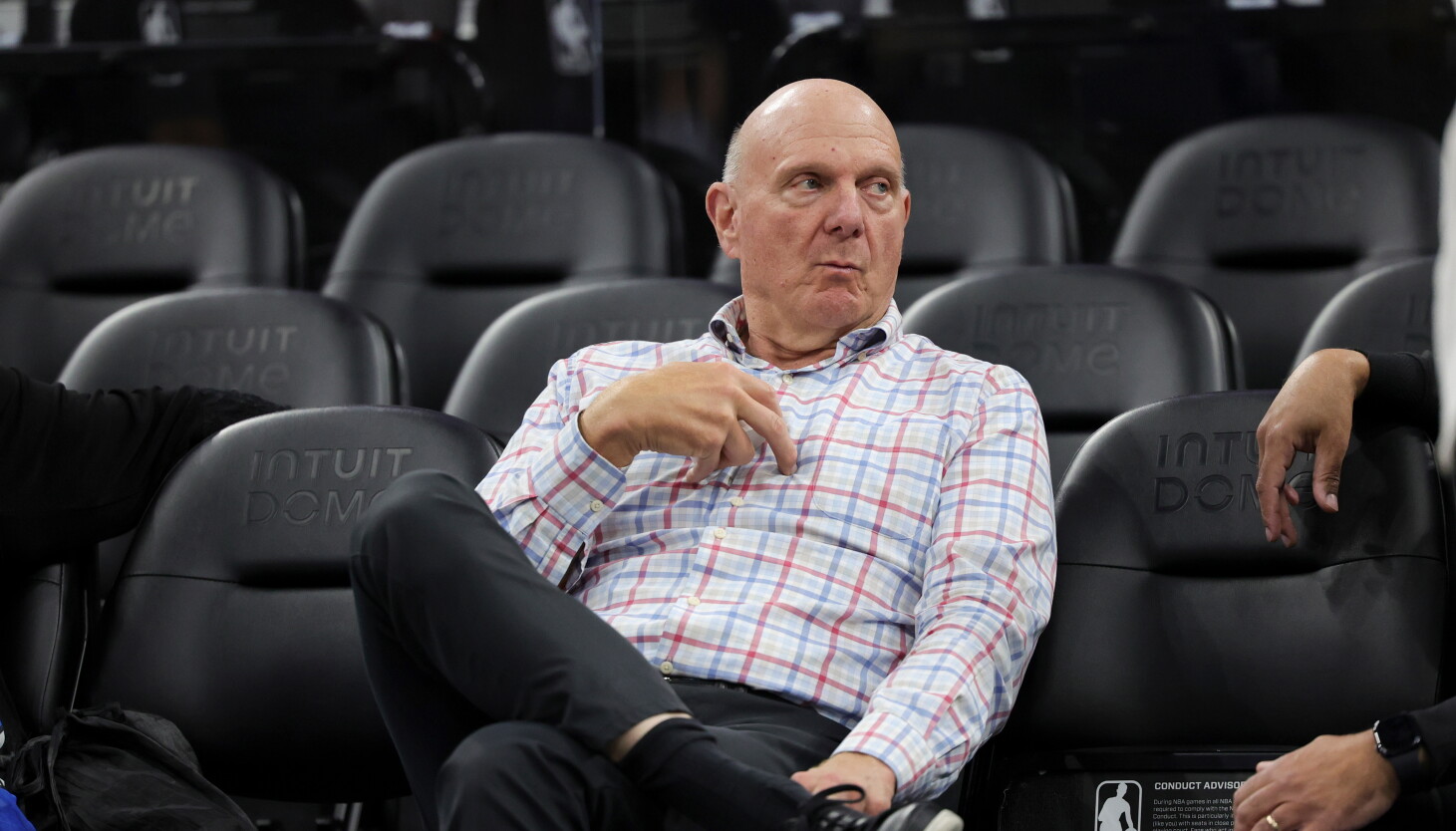 Photo: chicago.suntimes.com Los Angeles Clippers owner Steve Ballmer sits on the sideline before a game against the Bulls on March 13, 2026, in