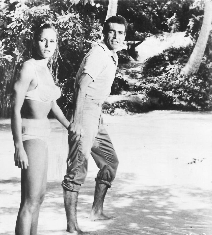 Sean Connery starred as James Bond for the first time in the 1962 film “Dr. No,” opposite Ursula Andress, who starred as Honey Rider, the first official “Bond Girl.”