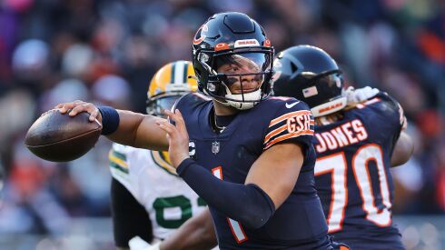 Bears quarterback Justin Fields throws against the Packers on Dec. 4.