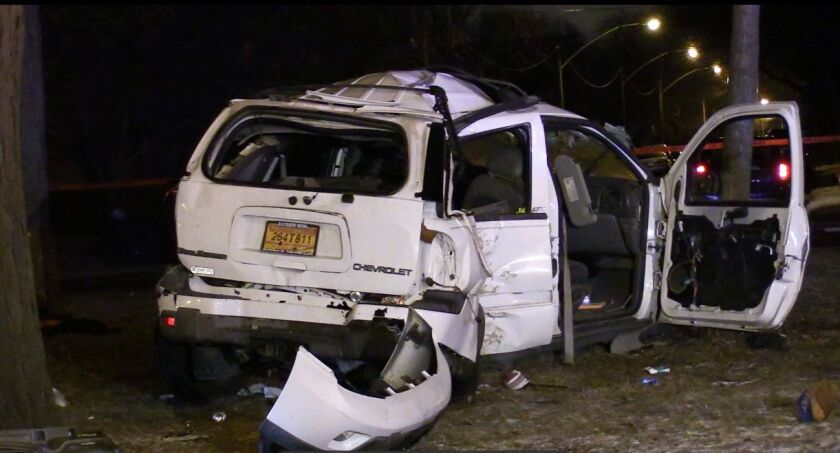Two people were injured, one critically, in a crash early Thursday on the South Side. | Justin Jackson/Sun-Times