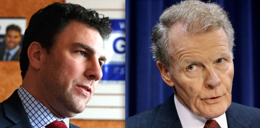 Despite a cash infusion from donors friendly with Gov. Bruce Rauner, Jason Gonzales (left) was crushed in his Democratic primary race against incumbent House Speaker Michael Madigan. | File photos
