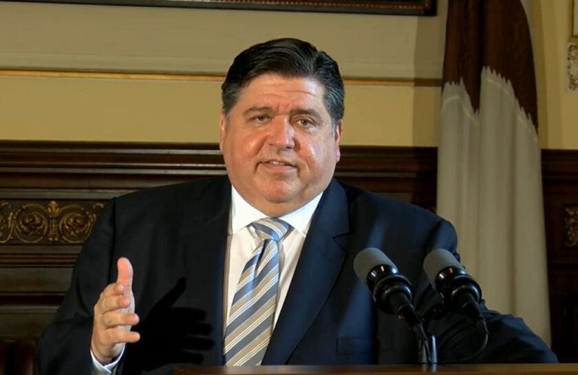 Gov. J.B. Pritzker discusses Moody’s bond rating upgrade in Springfield on Tuesday.