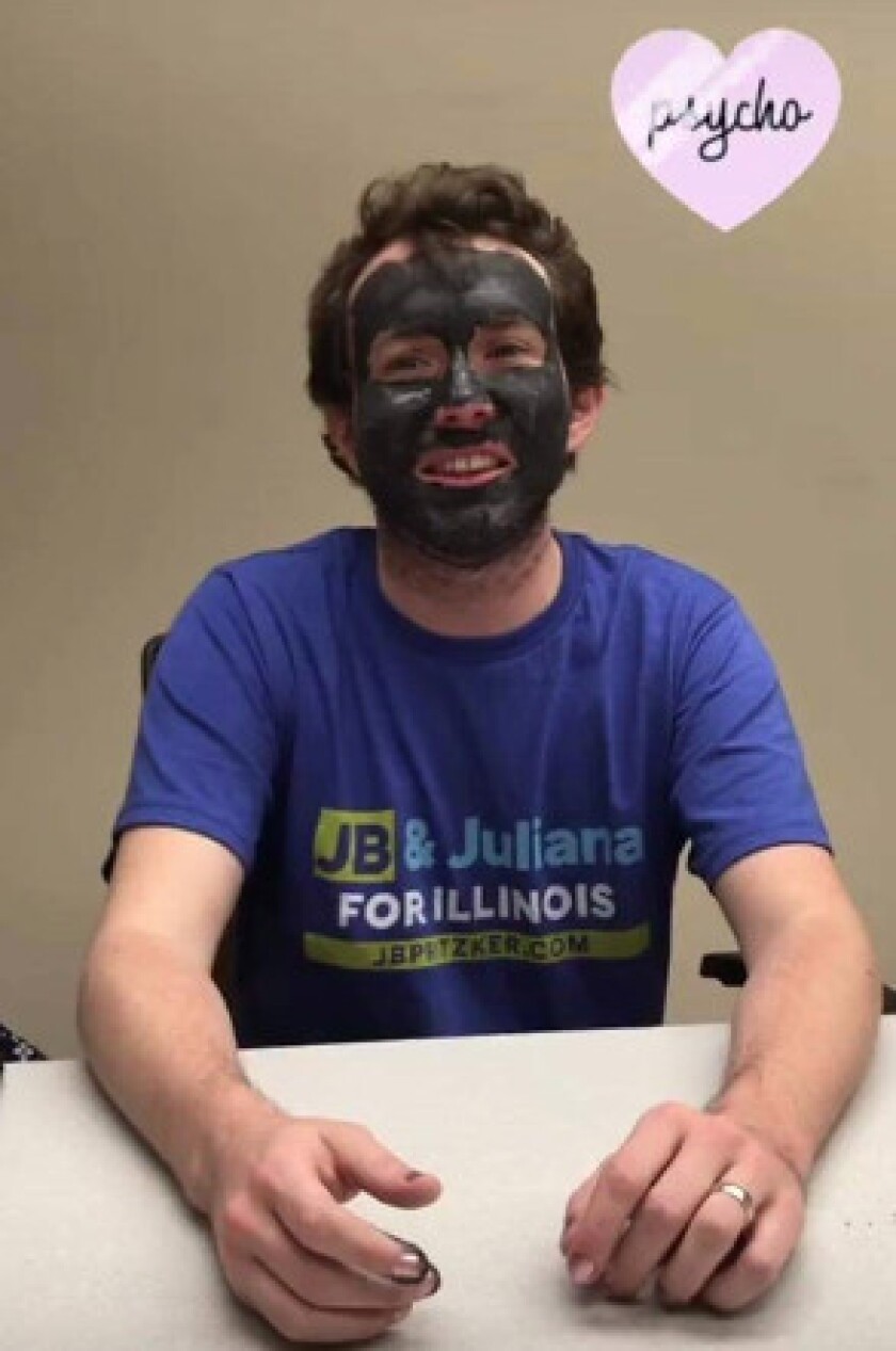 A J.B. Pritzker campaign worker posted an Instagram story involving another campaign worker wearing a face mask which resembles blackface. The campaign denies the incident was racial in nature. | Provided screenshot