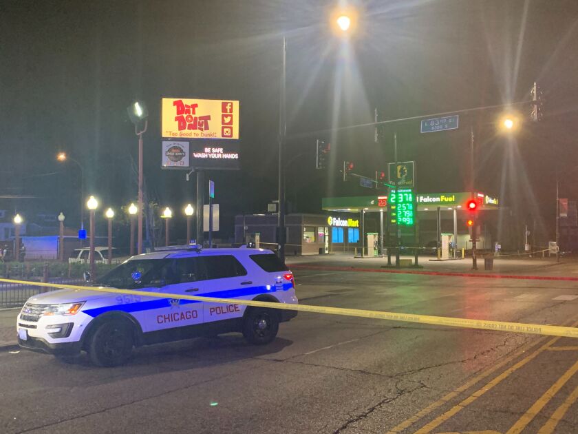 Chicago police investigate after gunshots were fired at and by officers Aug. 7, 2020, near 83rd Street and Cottage Grove Avenue.