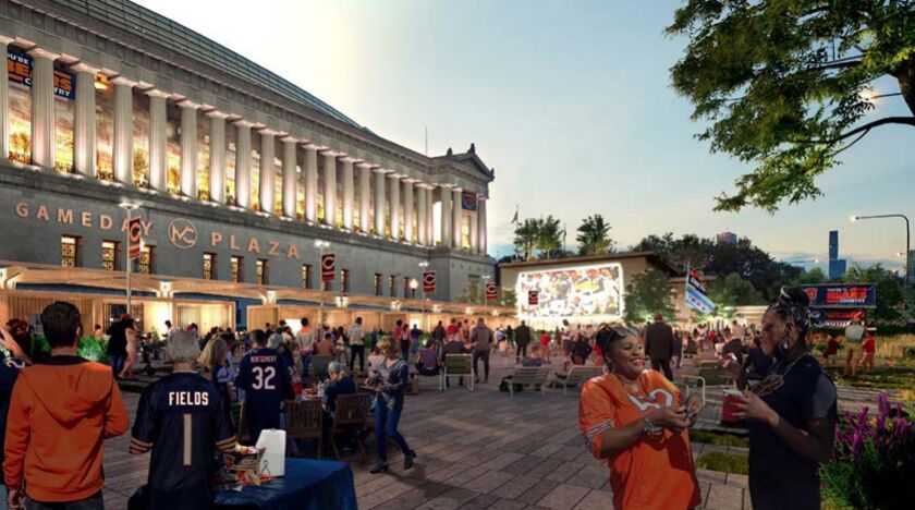 A rendering of a plaza along the east side of Soldier Field.