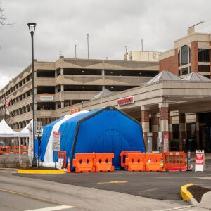 A outdoor triage tent at Edward Hospital’s emergency room in Naperville, Friday March 20, 2020.