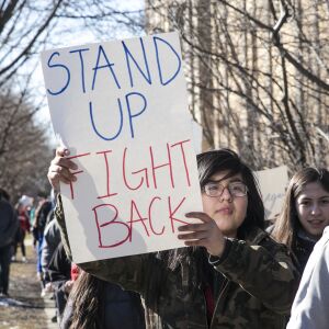 Students from Hancock High School walk out of class to protest gun violence. | Ashlee Rezin/Sun-Times