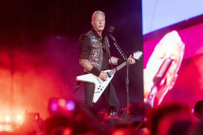 Metalica performs at the T Mobile Stage, during the first day of Lollapalooza at Grant Park, Thursday, July 28, 2022.