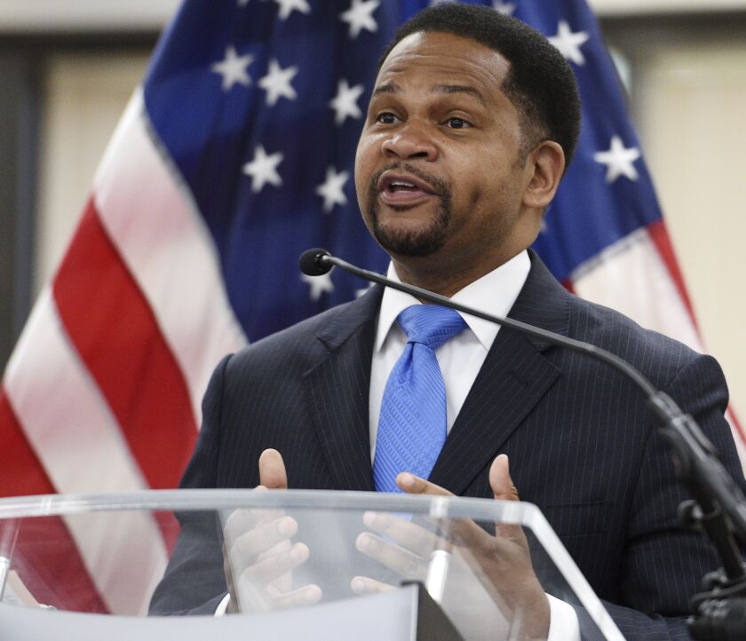 Aurora Mayor Richard Irvin holds a media briefing last year.