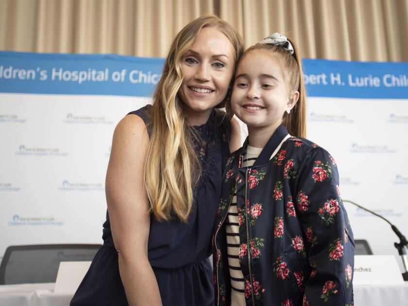 Sofia Sanchez and her mother, Natalie Sanchez,at Lurie Children’s Hospital on September 20, 2018. | Colin Boyle/Sun-Times