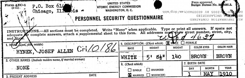 One of the FBI’s records on J. Allen Hynek.