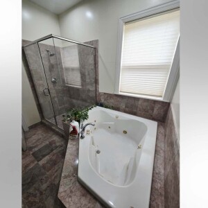 Inside one of the two bathrooms