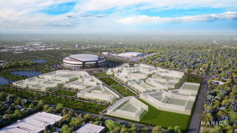 Renderings of the proposed Chicago Bears stadium in Arlington Heights.