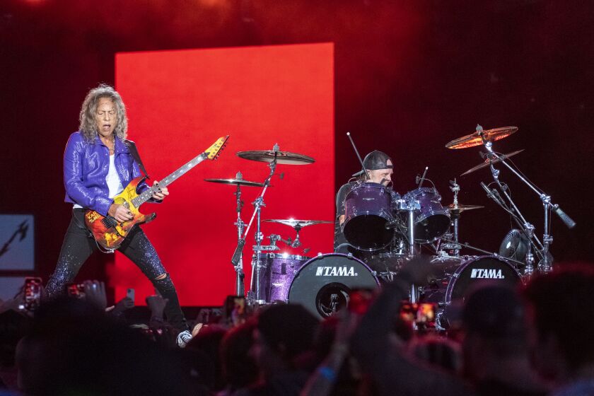 Metalica performs at the T Mobile Stage, during the first day of Lollapalooza at Grant Park, Thursday, July 28, 2022.