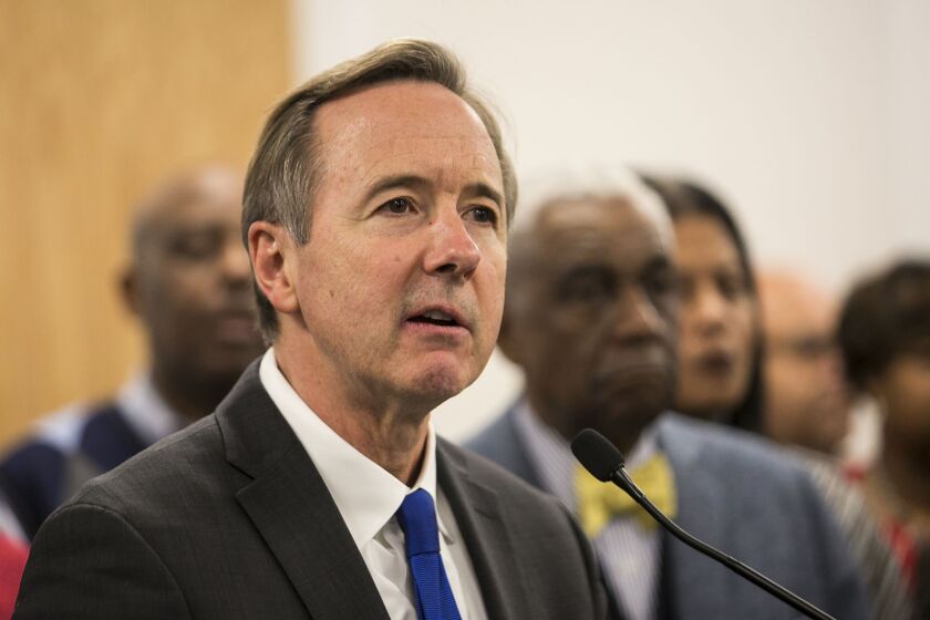 Chicago Public Schools CEO Forrest Claypool announcing his resignation Dec. 8, 2017. | Ashlee Rezin / Sun-Times