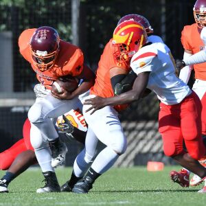 Back of the Yards’ Horace Murff (42) breaks a tackle. Worsom Robinson/For the Sun-Times.