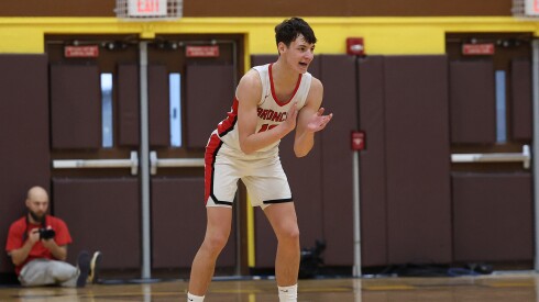 Barrington's Oliver Gray is fired up as the Broncos pick up the pace in the second half against Jacobs.