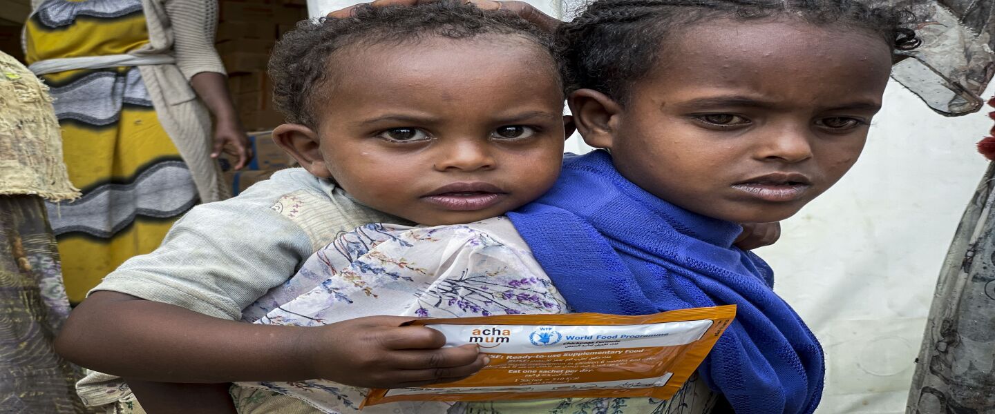Children who are either suffering from or at risk of malnourishment receive nutrient supplements from the World Food Programme in the Adi Daero district in the Tigray region of northern Ethiopia. This was the first time the community had received nutrition support.