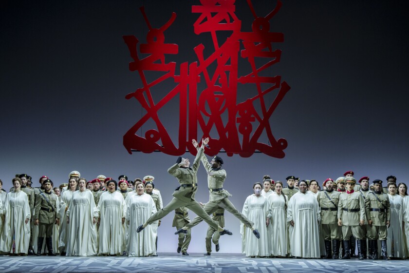 Artistic designer Marquis Lewis, aka RETNA, brings a calligraphy motif to the sets of "Aida."