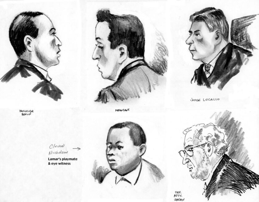 Though perhaps best known for his humorous work, Cliff Wirth also was a capable courtroom sketch artist. Shown here: sketches of key figures in the trial over the racial beating of Lenard Clark. | Cliff Wirth / Sun-Times