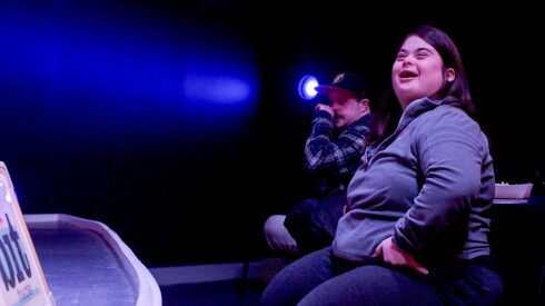 Daniella Caracci from Awesome Life Academy is all smiles as she attends the Monday Morning Improv performance at the Bit Theater in Aurora on Monday, Jan. 26, 2026.